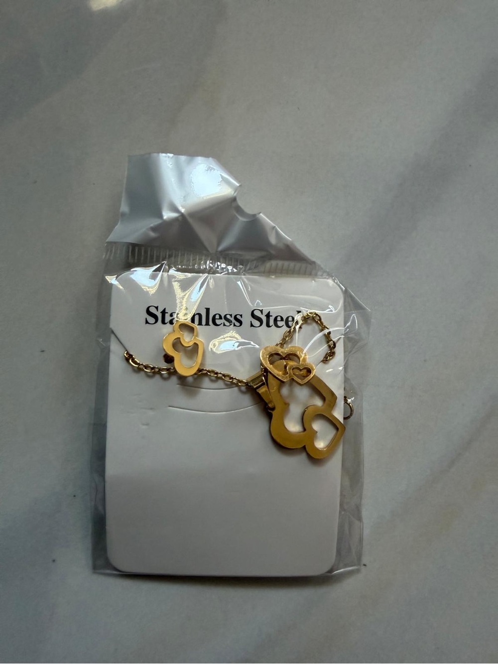 Gold Heart Pendant Necklace and Earrings Set - Stainless Steel